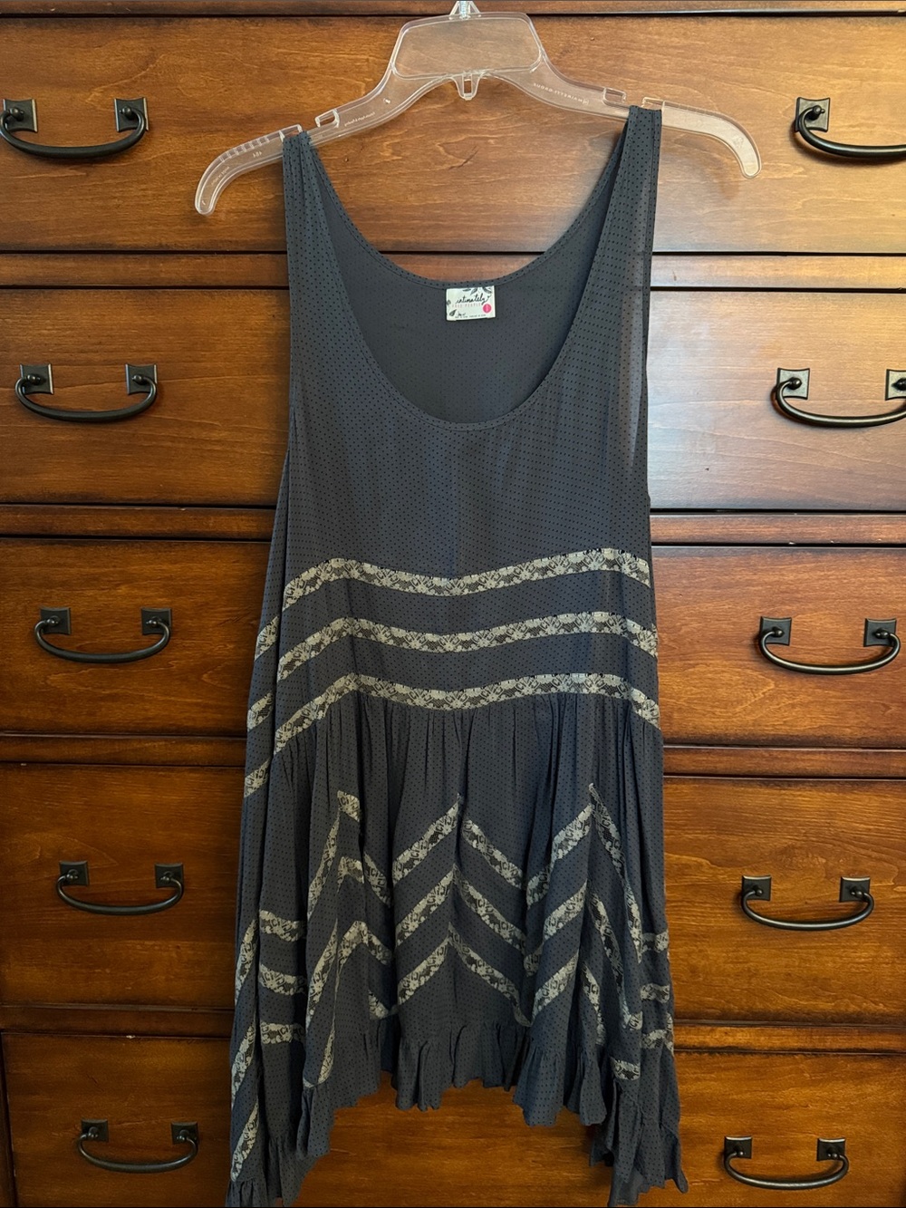 Free People dark gray Lace-Trim (Storm) Voile Slip/Trapeze Dress